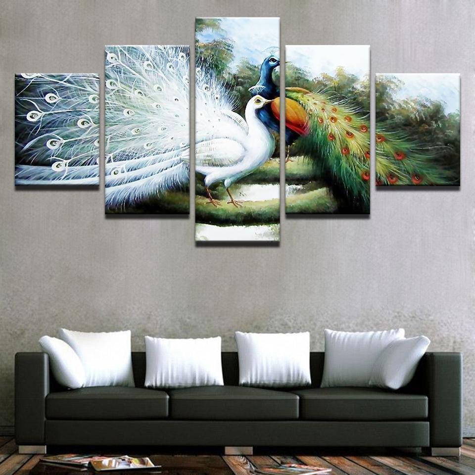 Anime Peacock Couple Abstract Animal Canvas Wall Art