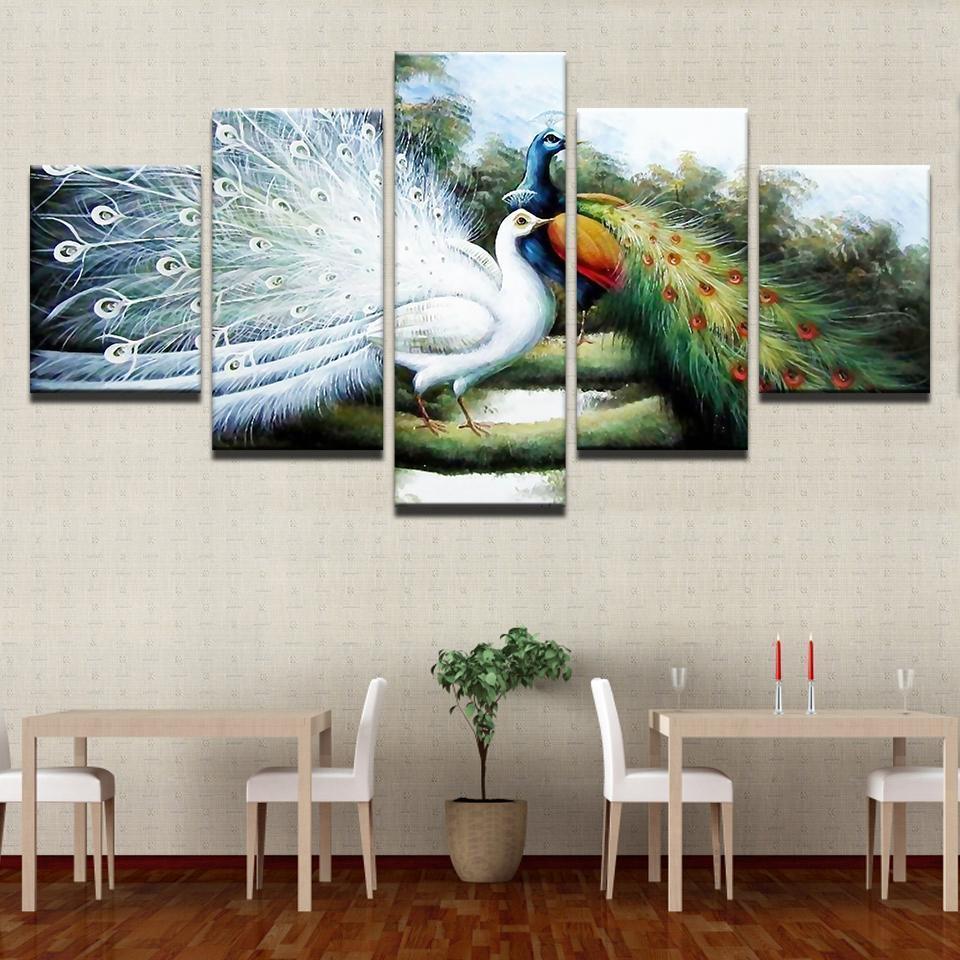 Anime Peacock Couple Abstract Animal Canvas Wall Art