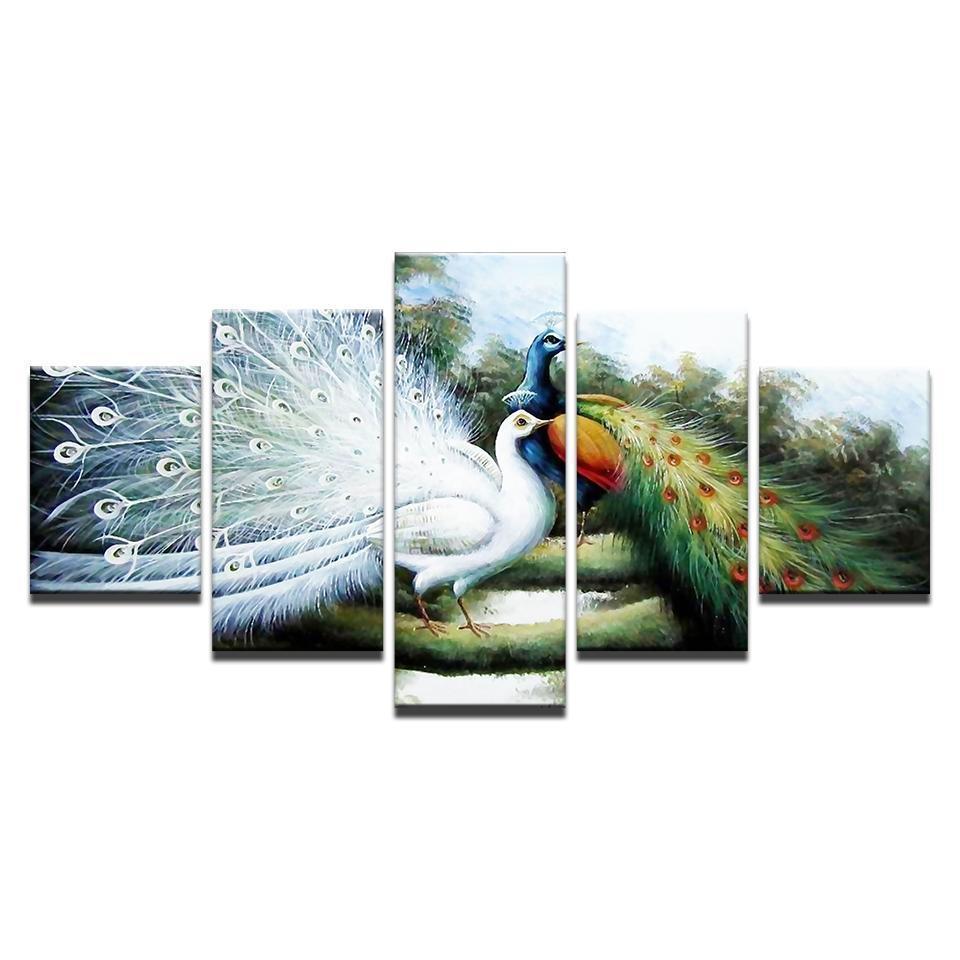 Anime Peacock Couple Abstract Animal Canvas Wall Art