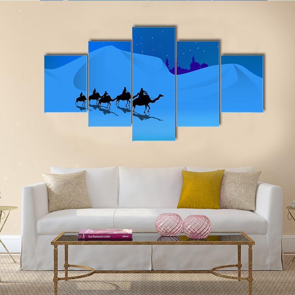 Arabian Man Riding On Camel In Dessert Nature Canvas Wall Art