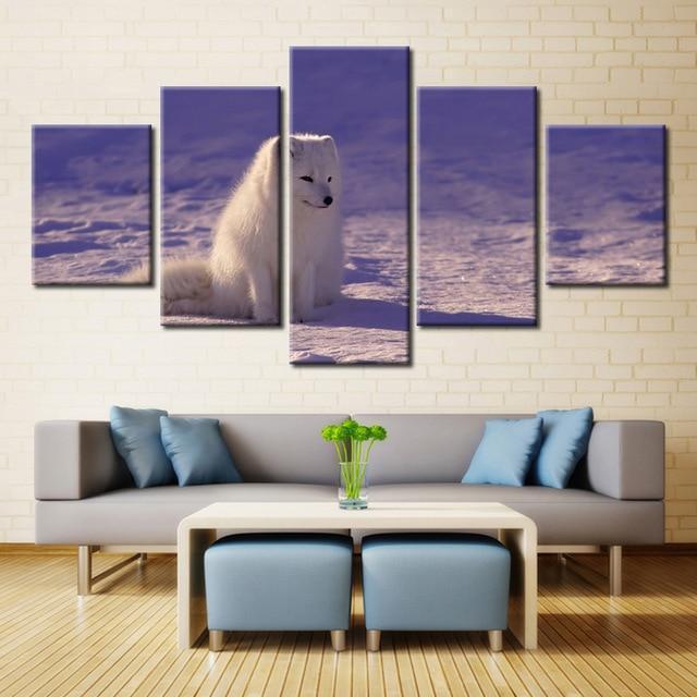 Arctic Cute White Fox Animal Canvas Wall Art