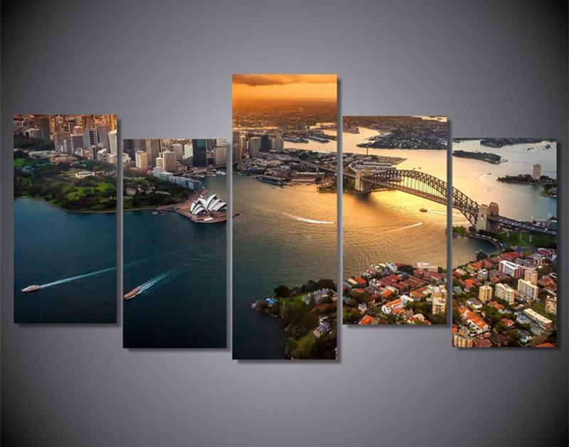 Arial Photo Of Sydney Harbour Sunset Nature Canvas Wall Art