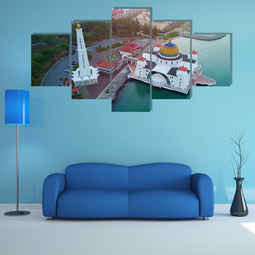 Arial View Of Malacca Straits Mosque During Sunset Nature Canvas Wall Art