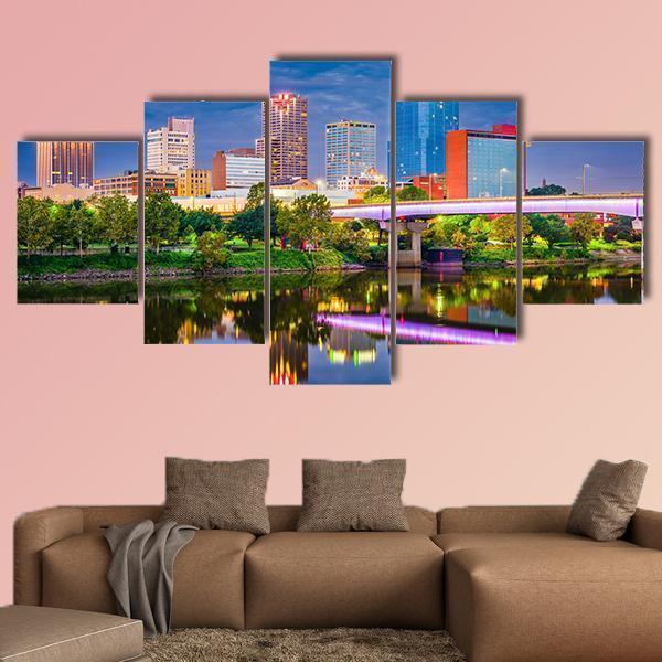 Arkansas Skyline On The River At Twilight Nature Canvas Wall Art