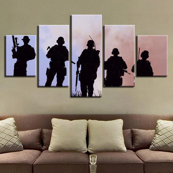 Army Military Soldiers Memorial Silhouette Army Canvas Wall Art