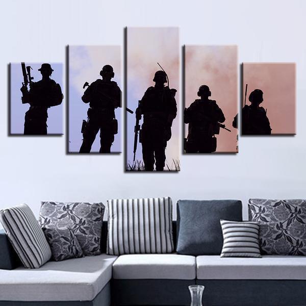 Army Military Soldiers Memorial Silhouette Army Canvas Wall Art