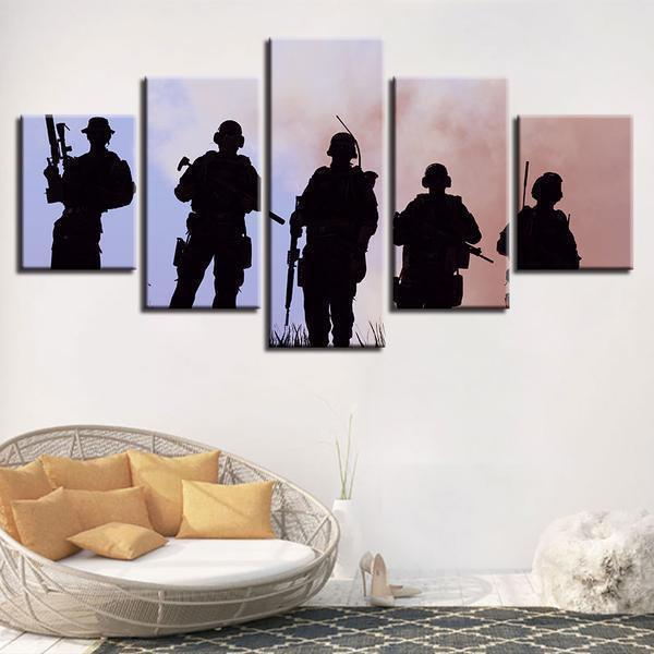 Army Military Soldiers Memorial Silhouette Army Canvas Wall Art