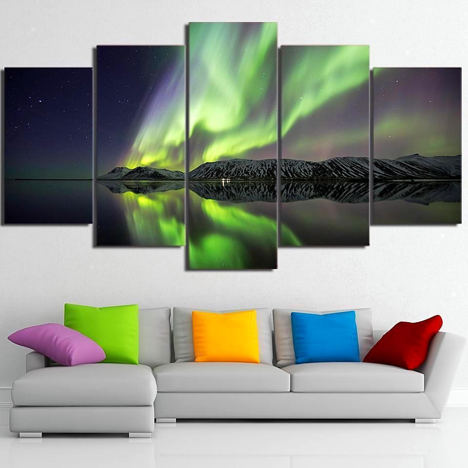 Art Aurora Lake Mountain Shadow Space Universe Canvas Wall Art