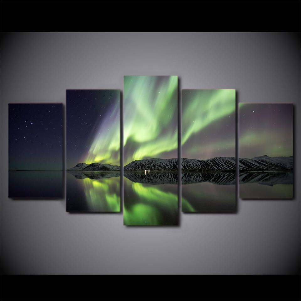 Art Aurora Lake Mountain Shadow Space Universe Canvas Wall Art