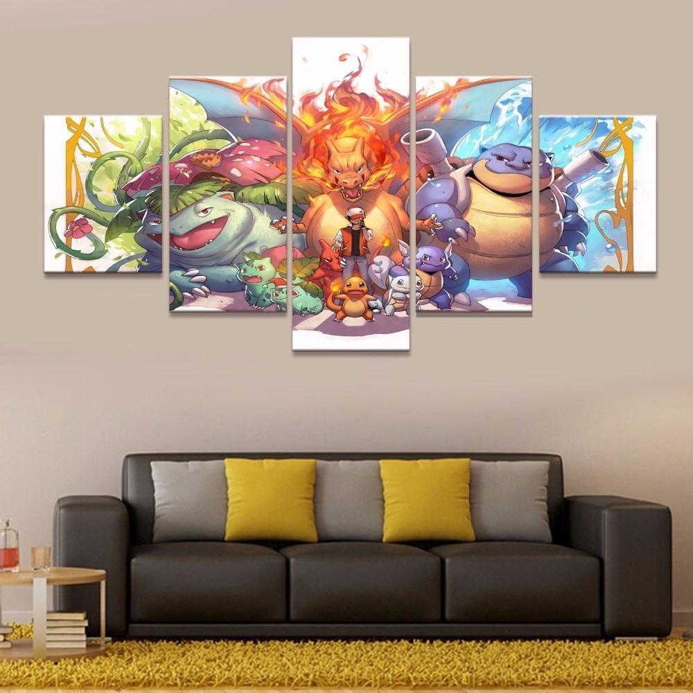 Pokemon Ash Ketchum Bulbasaur Charmander Squirtle Anime Canvas Wall Art