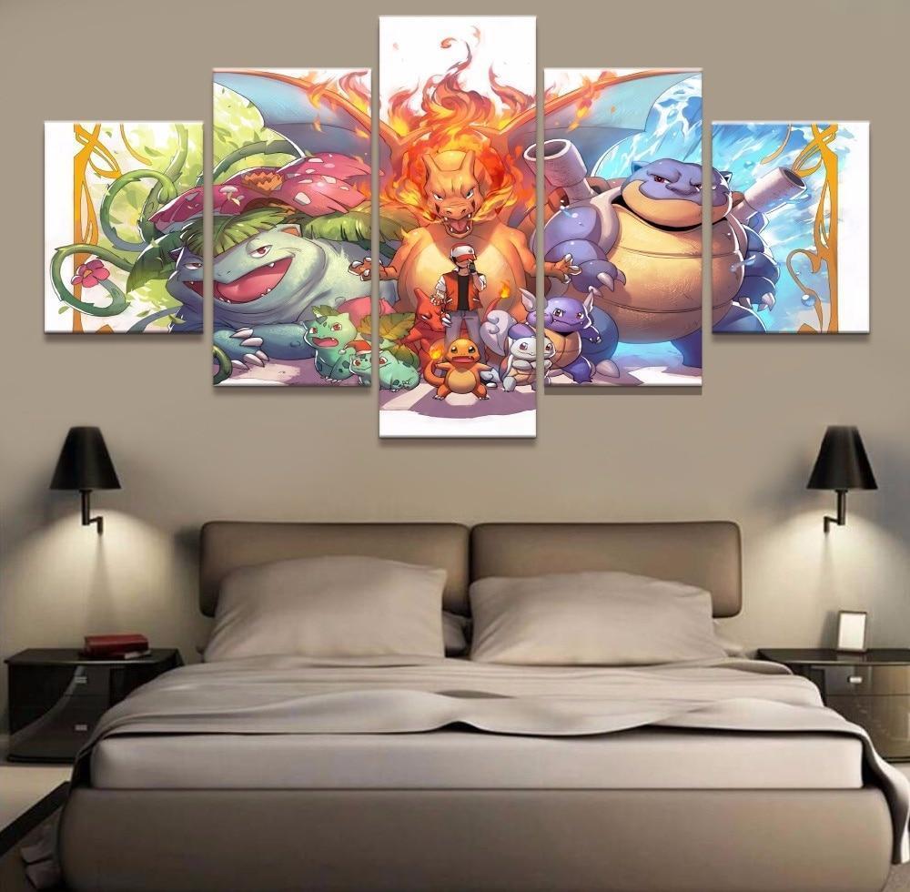 Pokemon Ash Ketchum Bulbasaur Charmander Squirtle Anime Canvas Wall Art