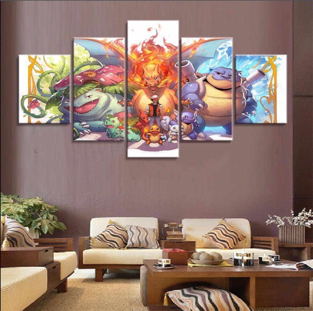 Pokemon Ash Ketchum Bulbasaur Charmander Squirtle Anime Canvas Wall Art