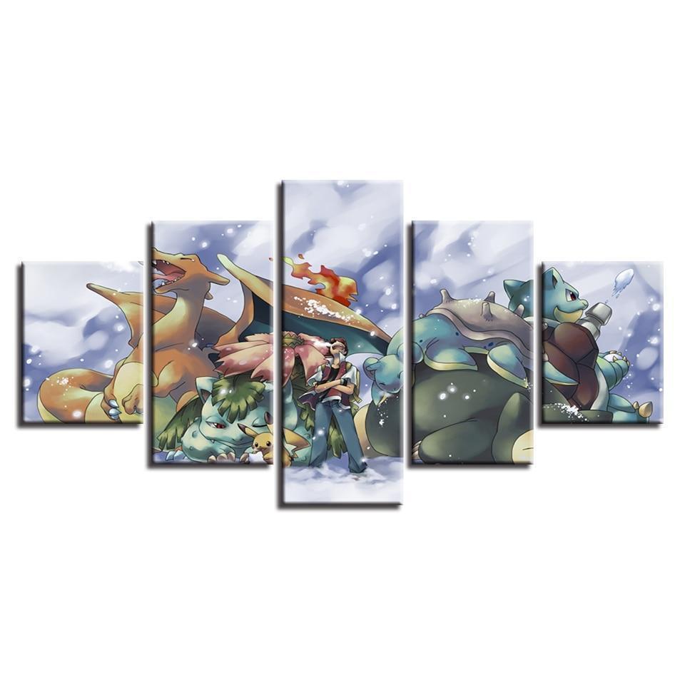 Pokemon Ash Ketchum Pikachu Bulbasaur Charmander Squirtle Anime Canvas Wall Art
