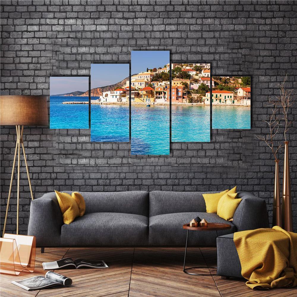 Assos Village And Sea Bay Kefalonia Island Nature Canvas Wall Art