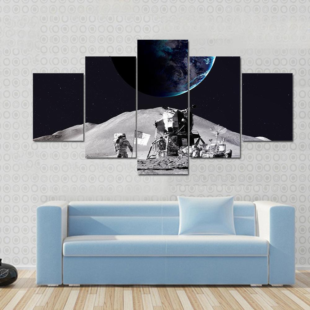Astronaut On The Moon Space Canvas Wall Art