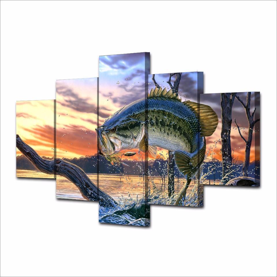 Ation Jumping Fish Landscape Fishing Canvas Wall Art