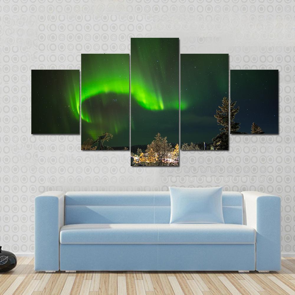 Aurora Borealis In Lapland Nature Canvas Wall Art