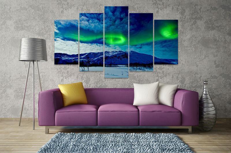 Aurora Borealis In The Cloudy Sky Nature Canvas Wall Art