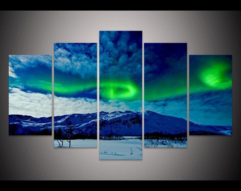 Aurora Borealis In The Cloudy Sky Nature Canvas Wall Art