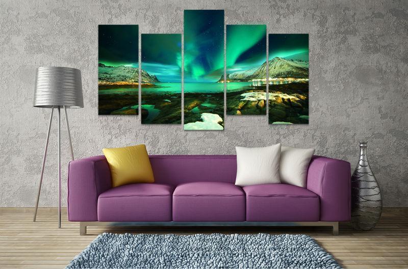 Aurora Borealis Over Natural Harbour Nature Canvas Wall Art