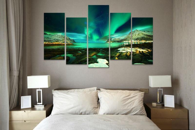 Aurora Borealis Over Natural Harbour Nature Canvas Wall Art