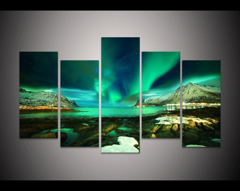 Aurora Borealis Over Natural Harbour Nature Canvas Wall Art