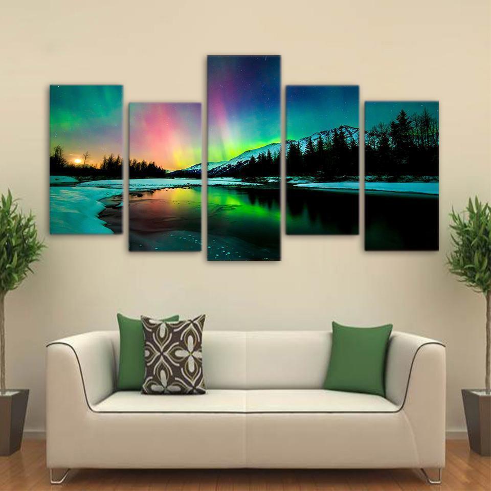 Aurora Borealis Rlight Lake Nature Canvas Wall Art