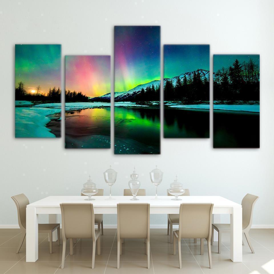 Aurora Borealis Rlight Lake Nature Canvas Wall Art