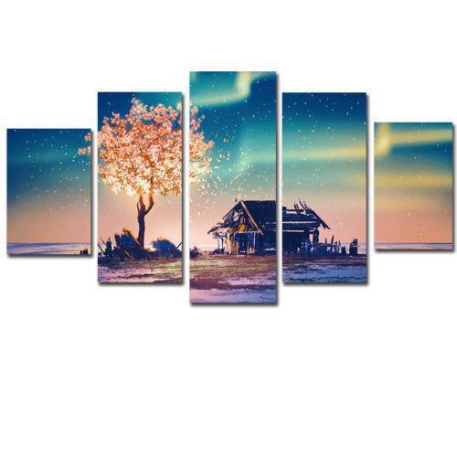 Aurora Hut Tree Nature Canvas Wall Art