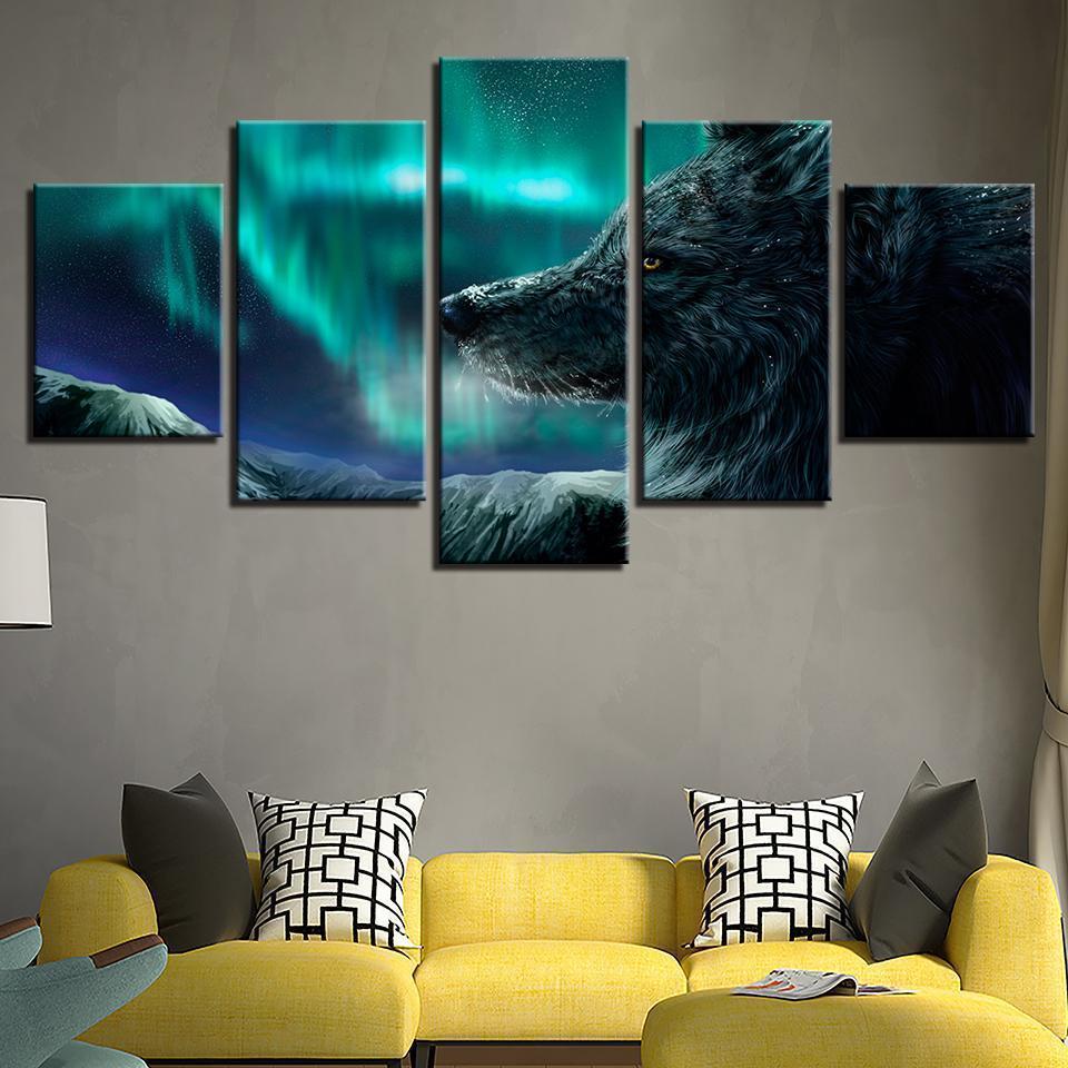 Aurora Landscape Animal Wolf Animal Canvas Wall Art