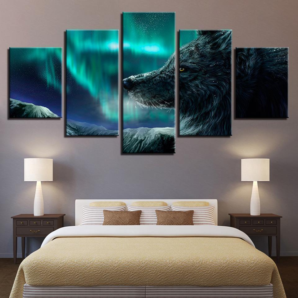 Aurora Landscape Animal Wolf Animal Canvas Wall Art