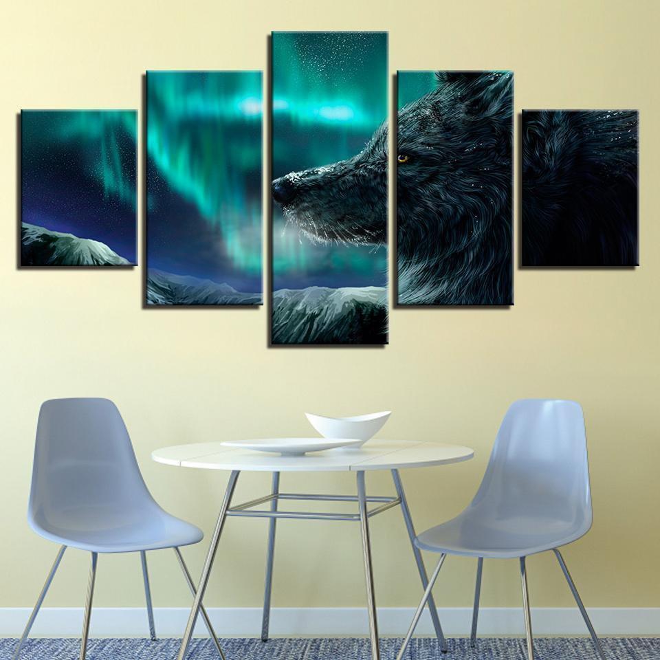 Aurora Landscape Animal Wolf Animal Canvas Wall Art