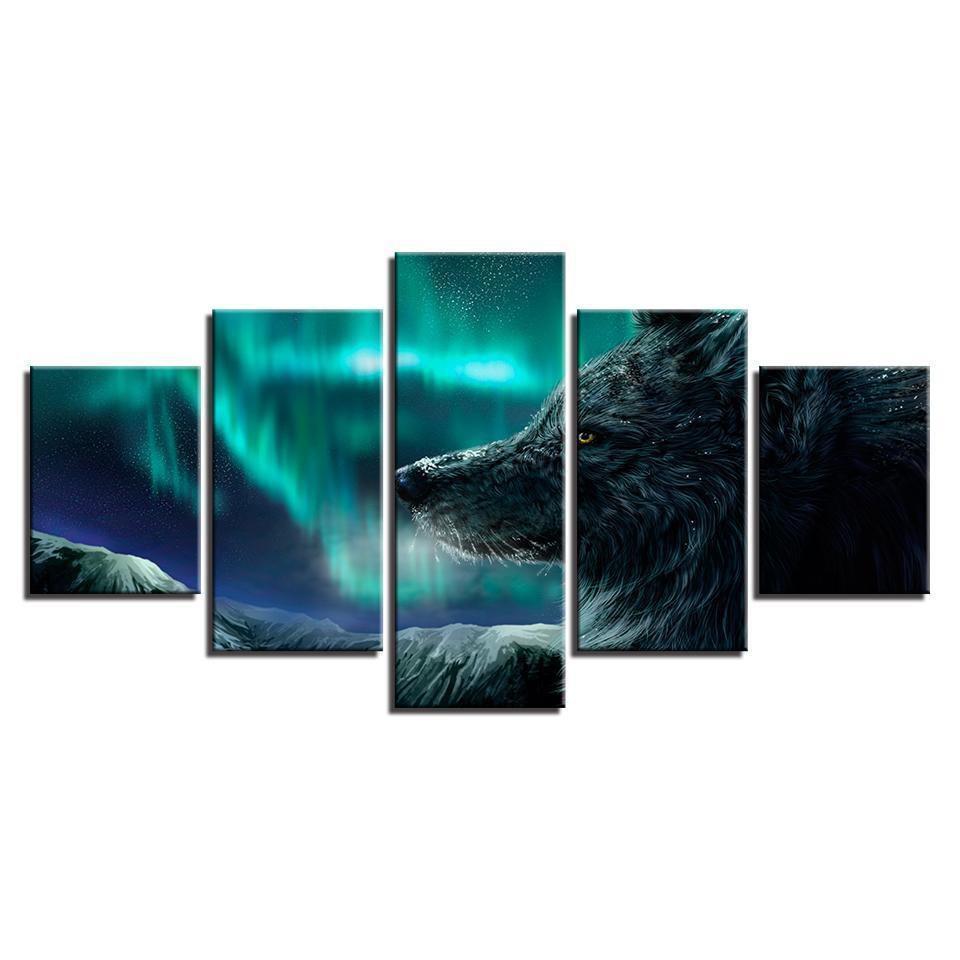 Aurora Landscape Animal Wolf Animal Canvas Wall Art
