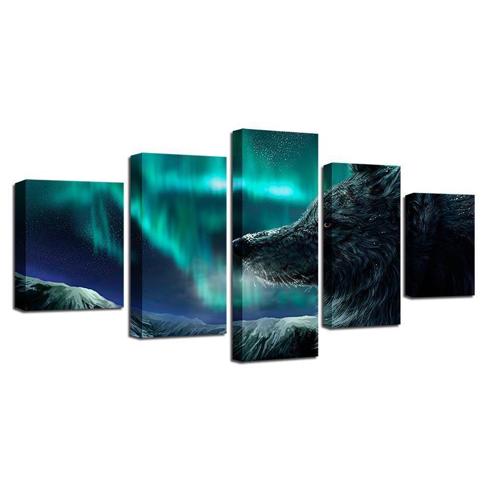 Aurora Landscape Animal Wolf Animal Canvas Wall Art
