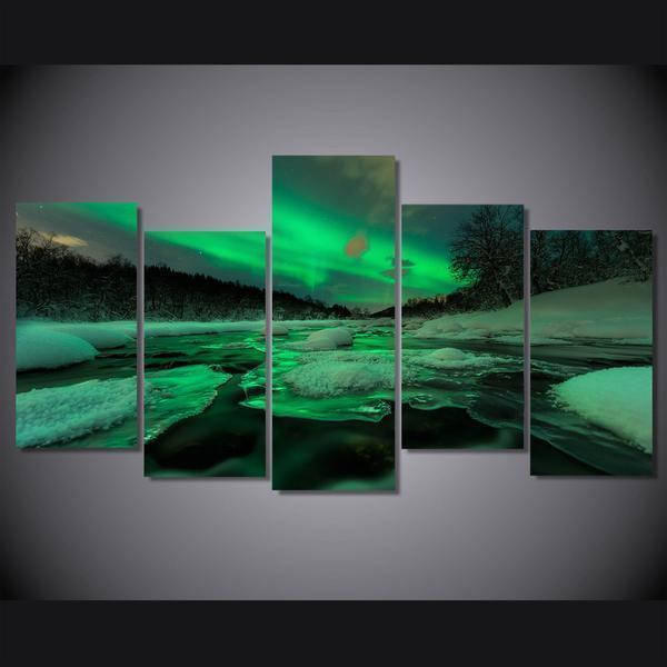 Aurora South Norway Lights Sky Nature Canvas Wall Art