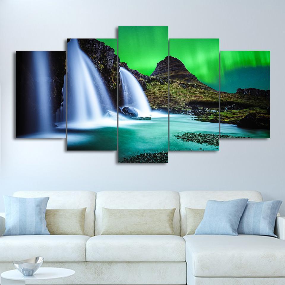 Aurora Waterfalls Nature Canvas Wall Art
