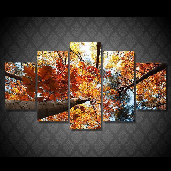Autumn Fall Print Trees Gold Leaves Nature Canvas Wall Art