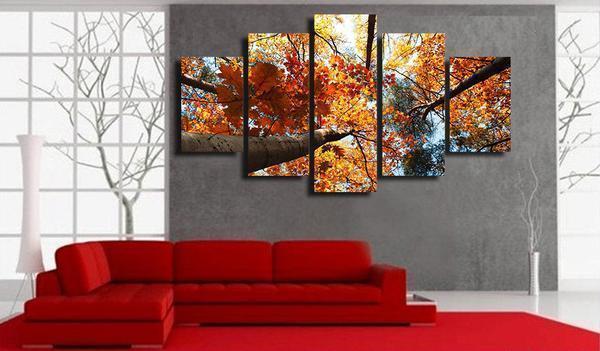 Autumn Fall Print Trees Gold Leaves Nature Canvas Wall Art