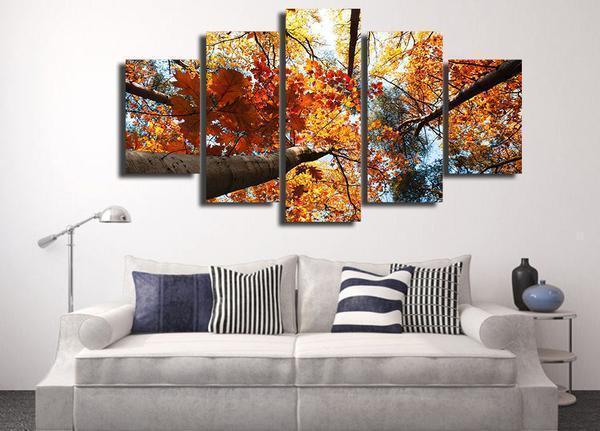 Autumn Fall Print Trees Gold Leaves Nature Canvas Wall Art