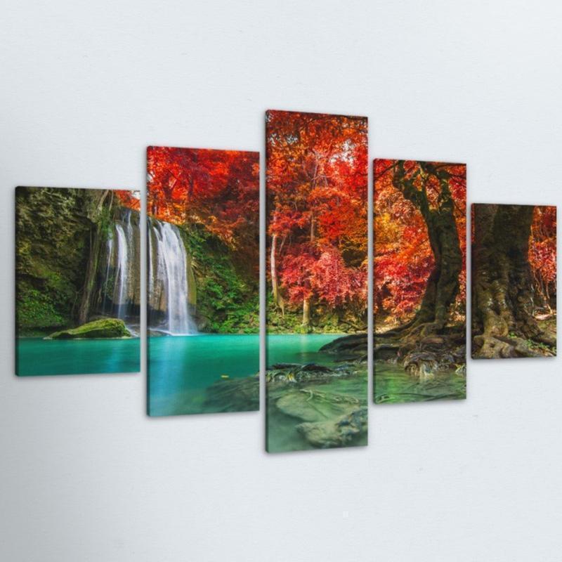 Autumn Oasis Waterfall Nature Canvas Wall Art