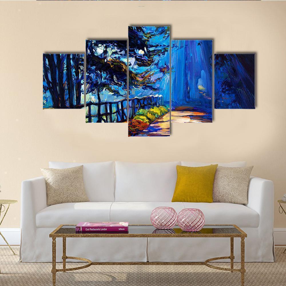 Autumn Park At Night Abstract Nature Canvas Wall Art