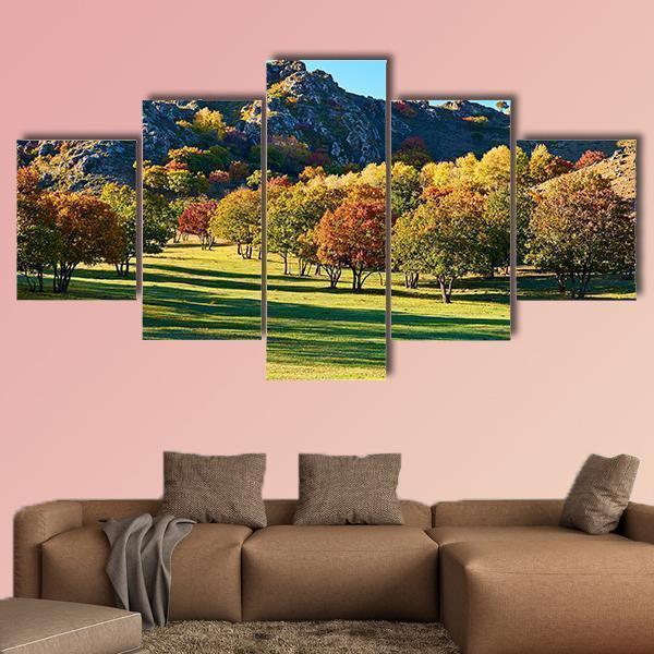 Autumn Steppe Sun Setting Nature Canvas Wall Art