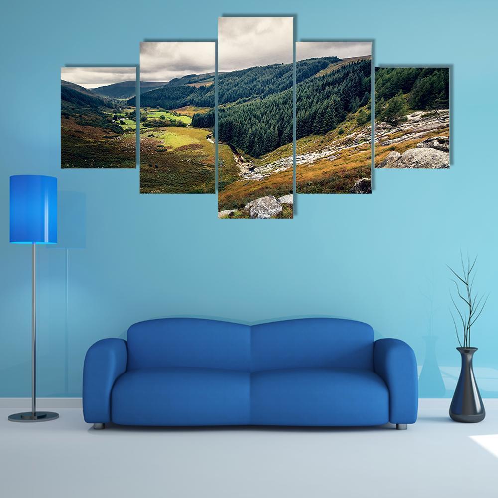 Autumn View At Green Forests And The River Nature Canvas Wall Art
