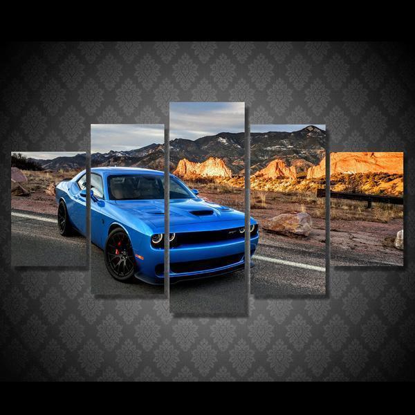 B5 Blue Dodge Challenger R/T SRT Car &amp;amp; Motor Canvas Wall Art