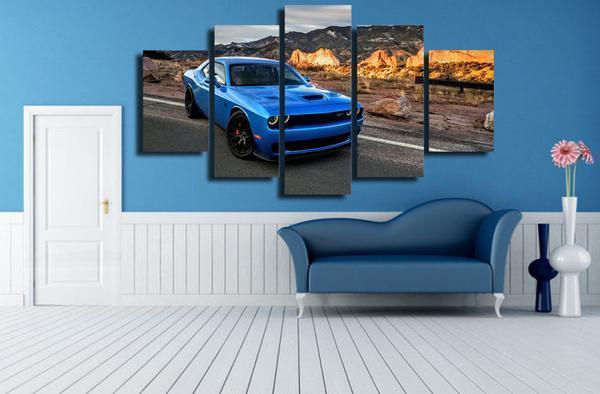 B5 Blue Dodge Challenger R/T SRT Car &amp;amp; Motor Canvas Wall Art