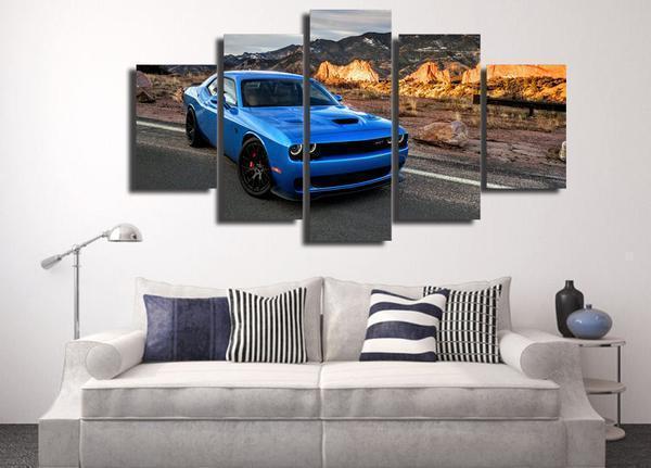 B5 Blue Dodge Challenger R/T SRT Car &amp;amp; Motor Canvas Wall Art