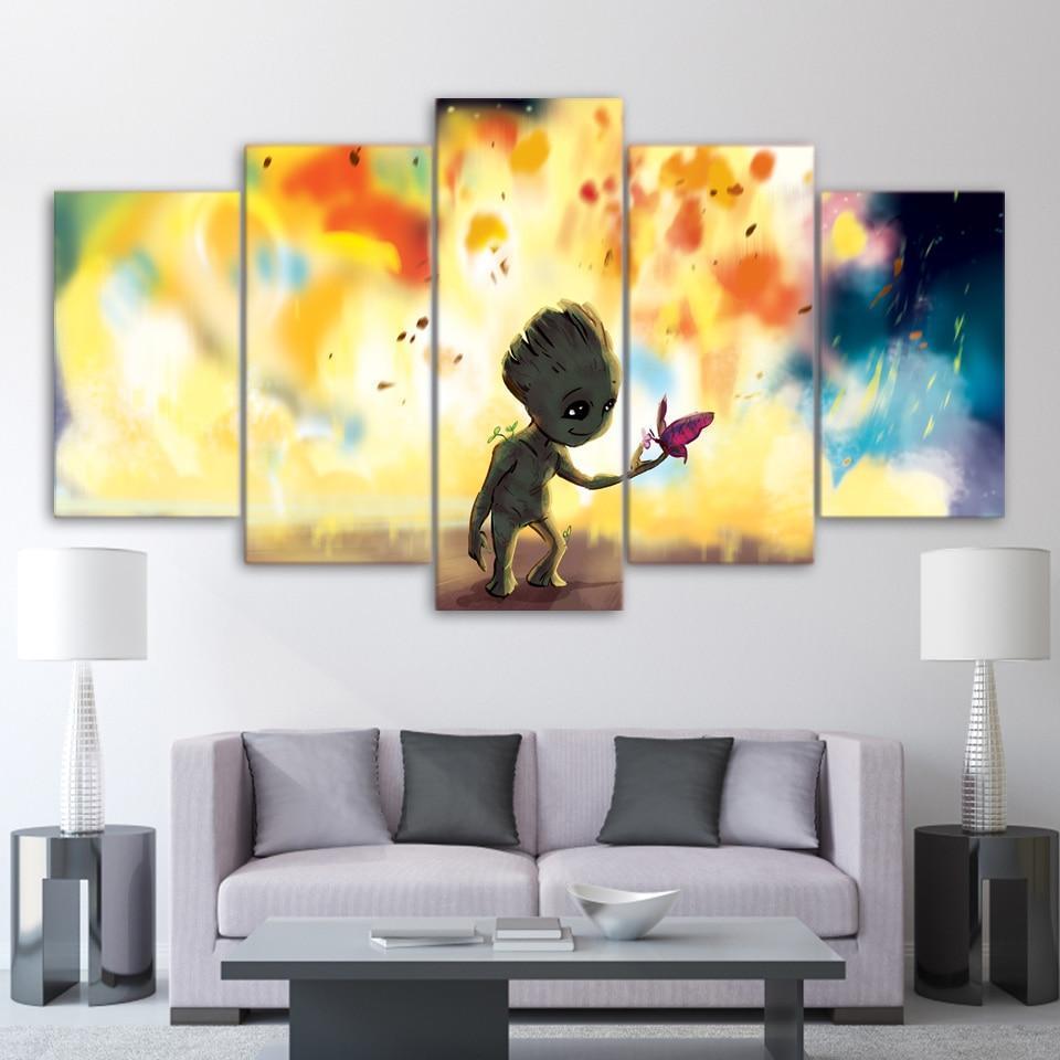 Baby Groot In Fire Movie Canvas Wall Art