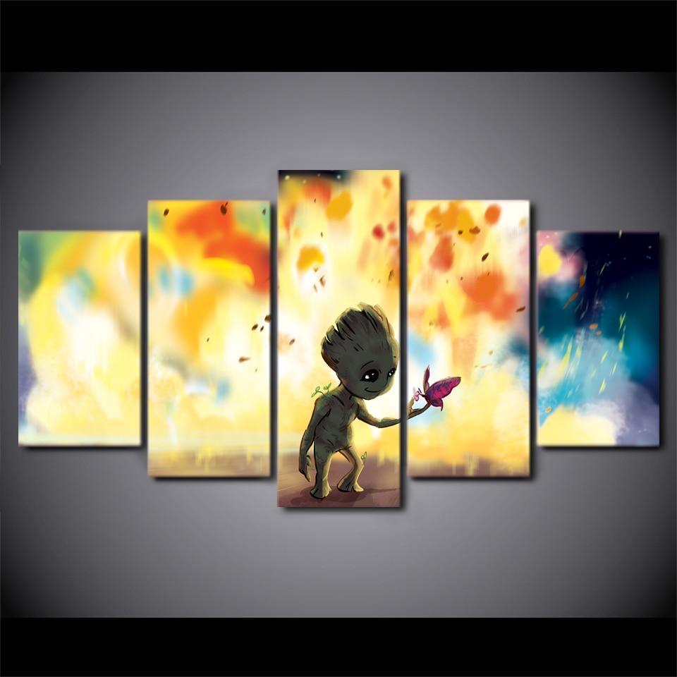 Baby Groot In Fire Movie Canvas Wall Art
