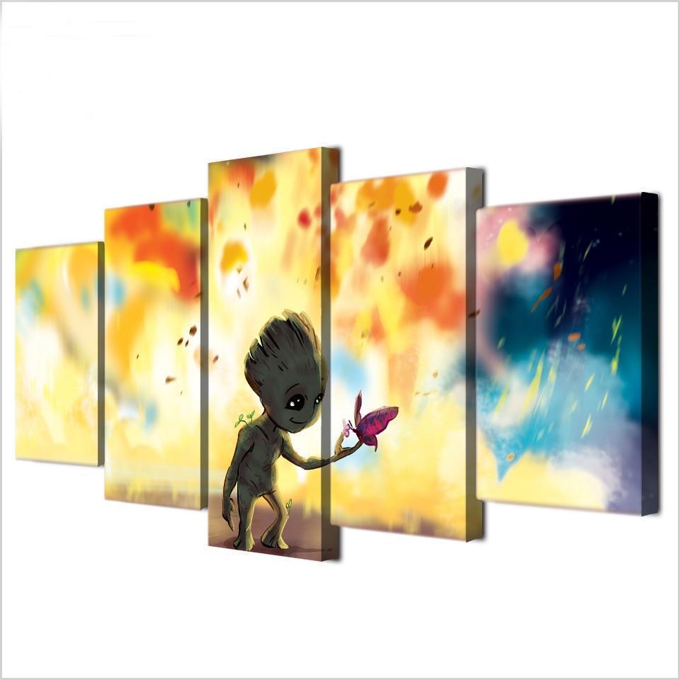Baby Groot In Fire Movie Canvas Wall Art