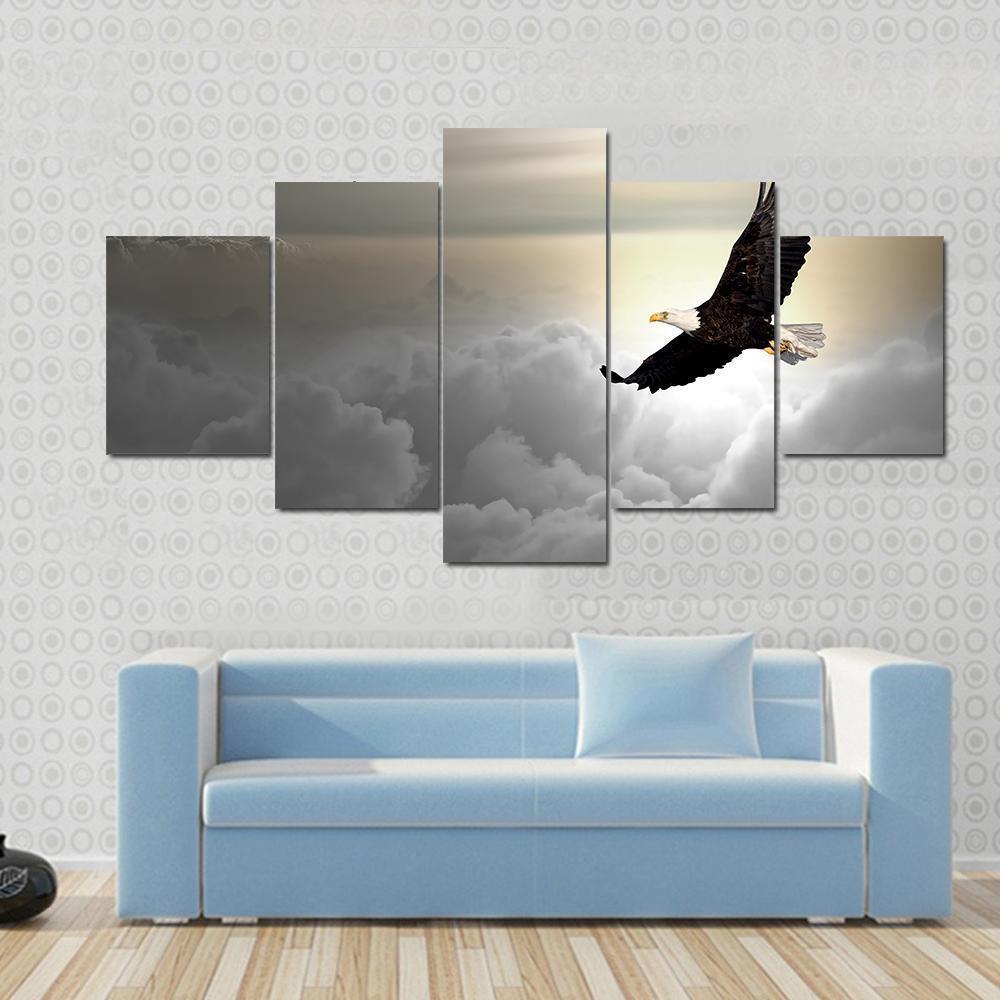 Bald Eagle Flying Above The Clouds Animal Canvas Wall Art